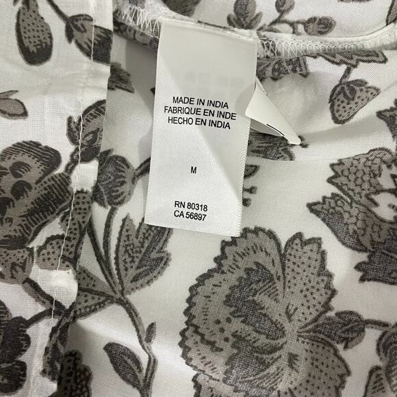 Lucky Brand Blouse M Boho Floral Peasant Top White Lightweight Flowy - Picture 5 of 7